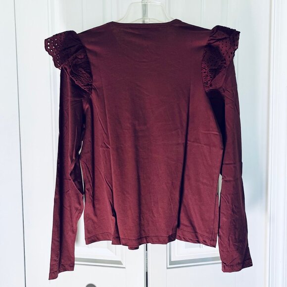 Joe's Eyelet Ruffle Long Sleeve Top in Vineyard Wine (L) New with Tag - Picture 6 of 10